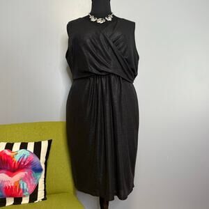 Lane Bryant Black Shimmer Sleeveless Faux Wrap Cocktail Dress NEW 22